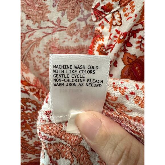 CYNTHIA ROWLEY | Linen Blend Paisley Boho Blouse Orange Pink Flowy Top | 2X - Picture 7 of 7